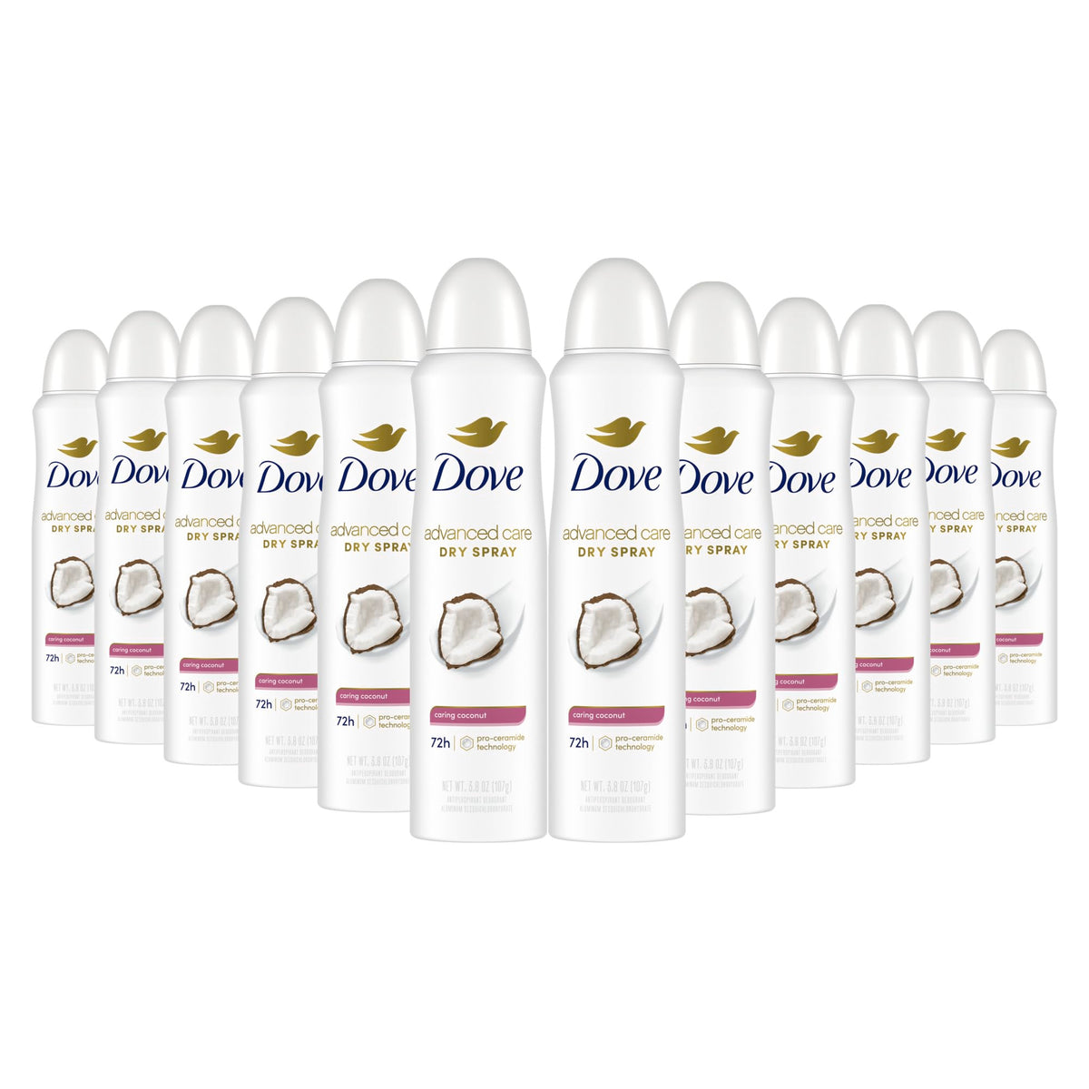 Dove Advanced Care Caring Coconut Antiperspirant Deodorant Spray front view