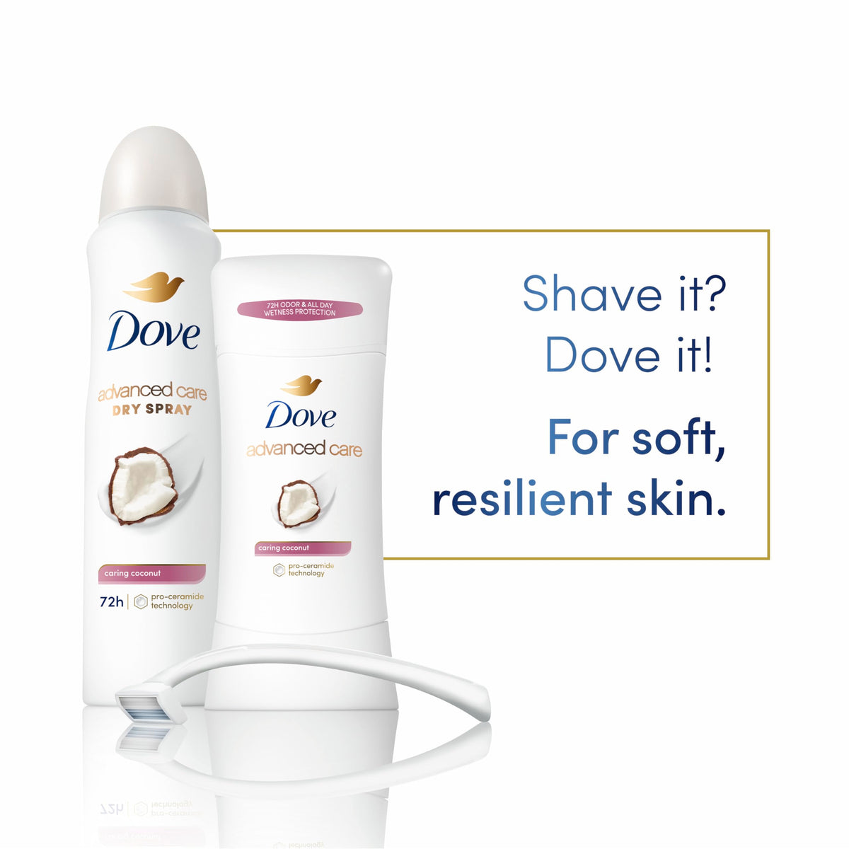 Dove Advanced Care Caring Coconut Antiperspirant Deodorant Spray packaging
