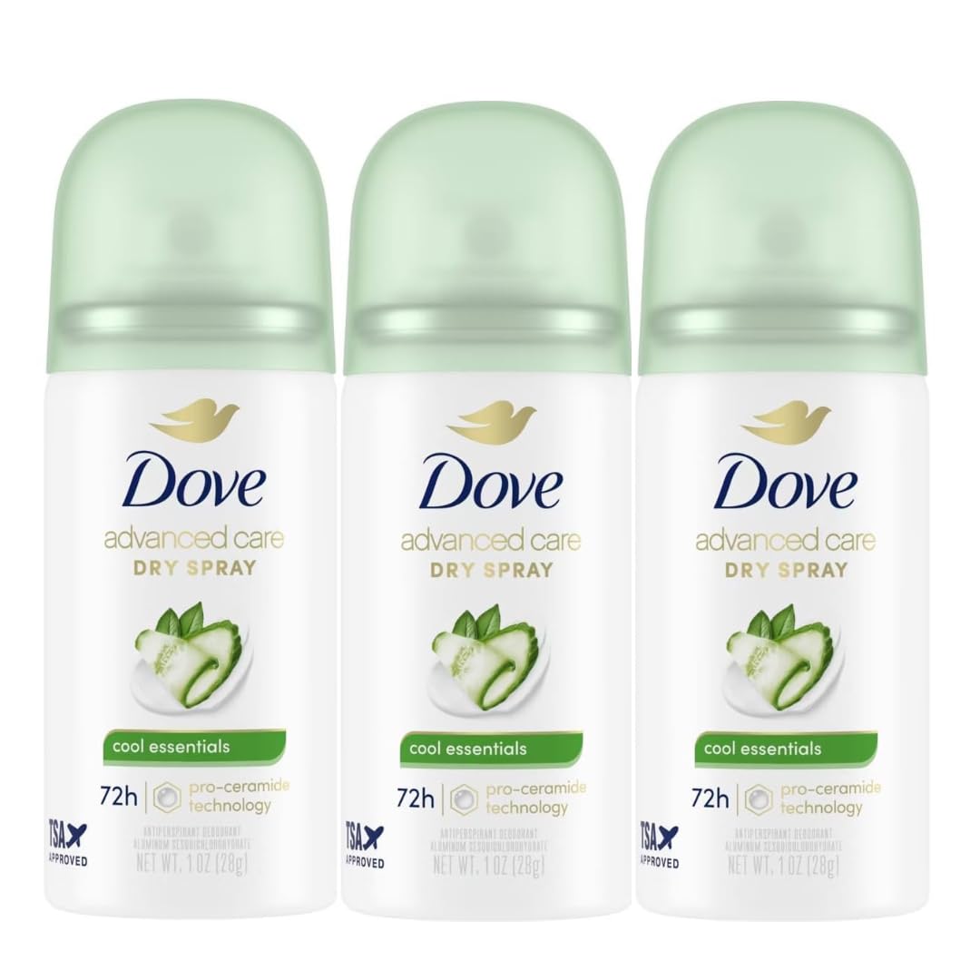 Dove Advanced Care Cool Essentials Antiperspirant Dry Spray 3-Pack front view