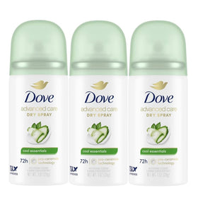 Dove Advanced Care Cool Essentials Antiperspirant Dry Spray 3-Pack front view