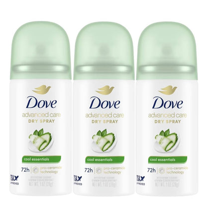 Dove Advanced Care Cool Essentials Antiperspirant Dry Spray 3-Pack front view