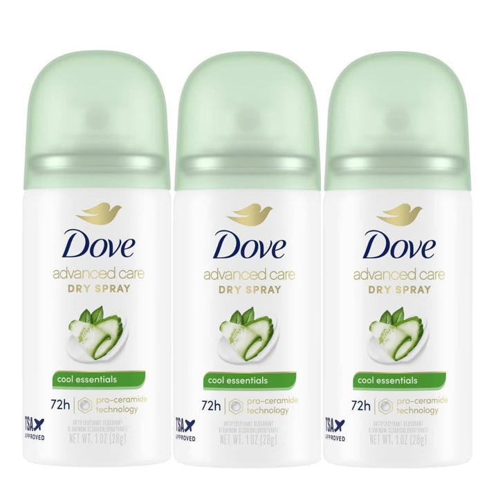 Dove Advanced Care Cool Essentials Antiperspirant Dry Spray 3-Pack front view