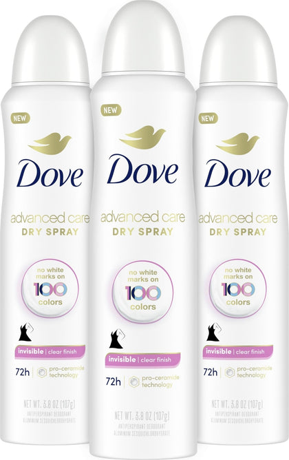 Dove Advanced Care Invisible Antiperspirant Spray 3PK packaging front view