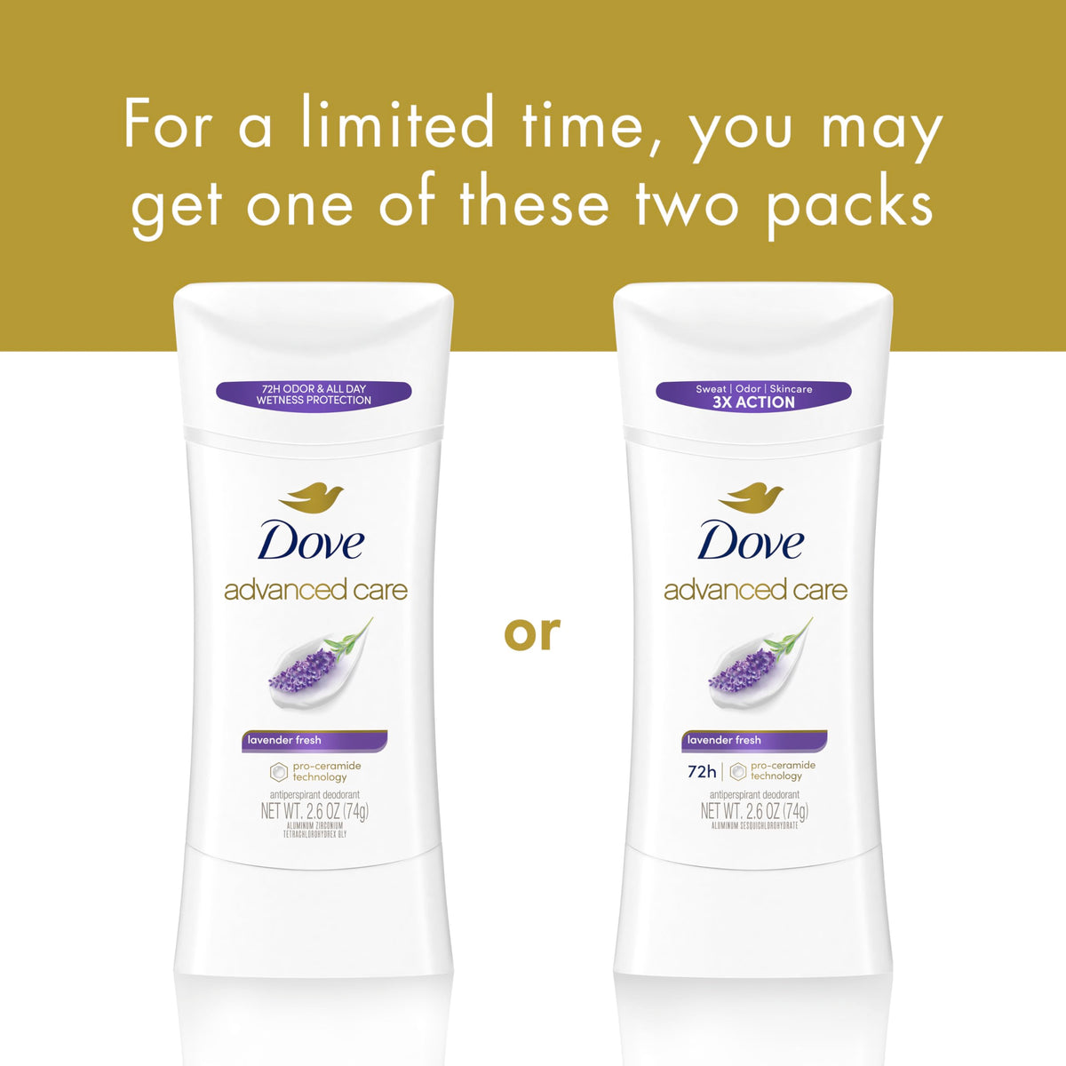 Dove Advanced Care Lavender Fresh Antiperspirant Stick packaging