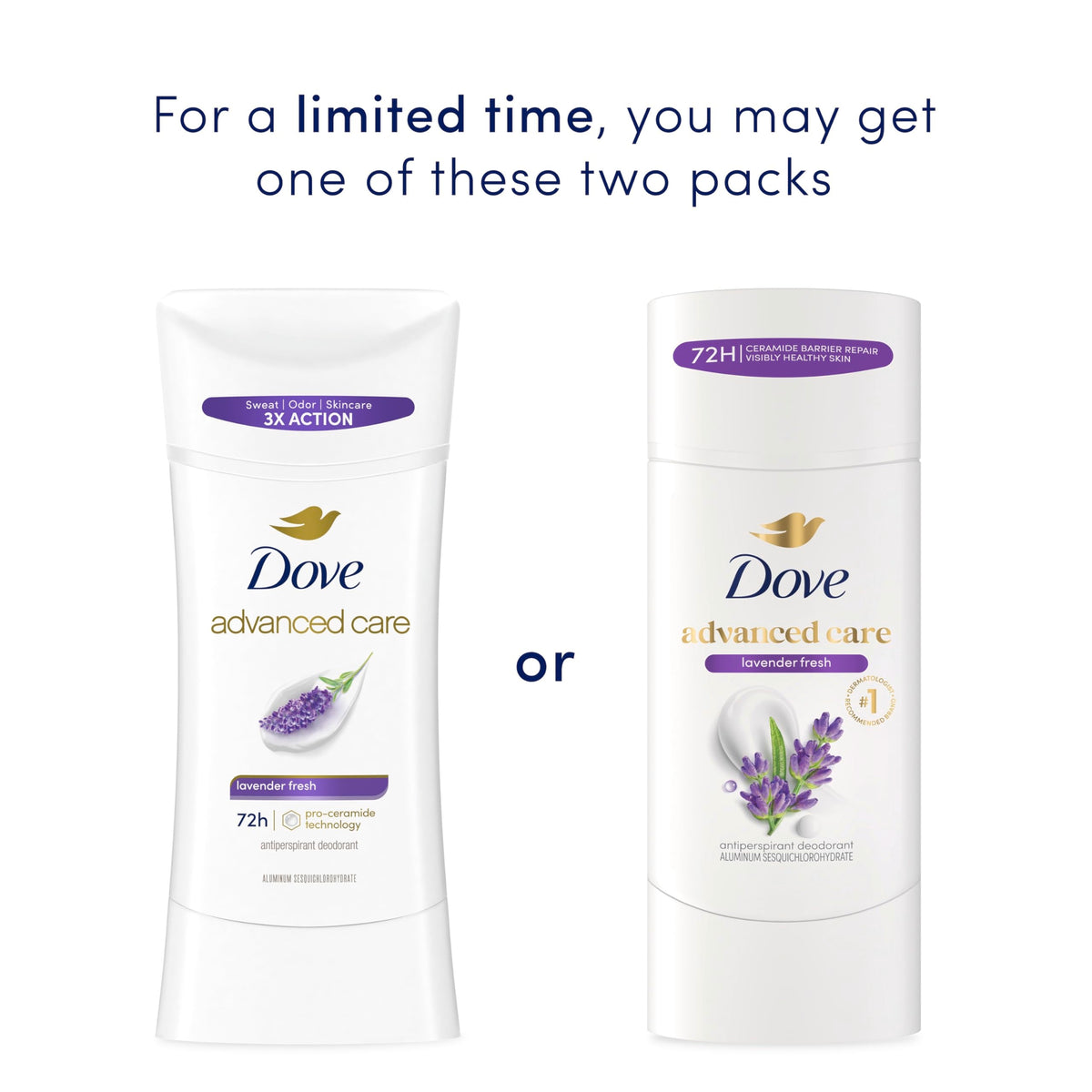 Dove Advanced Care Lavender Fresh Antiperspirant Stick side view