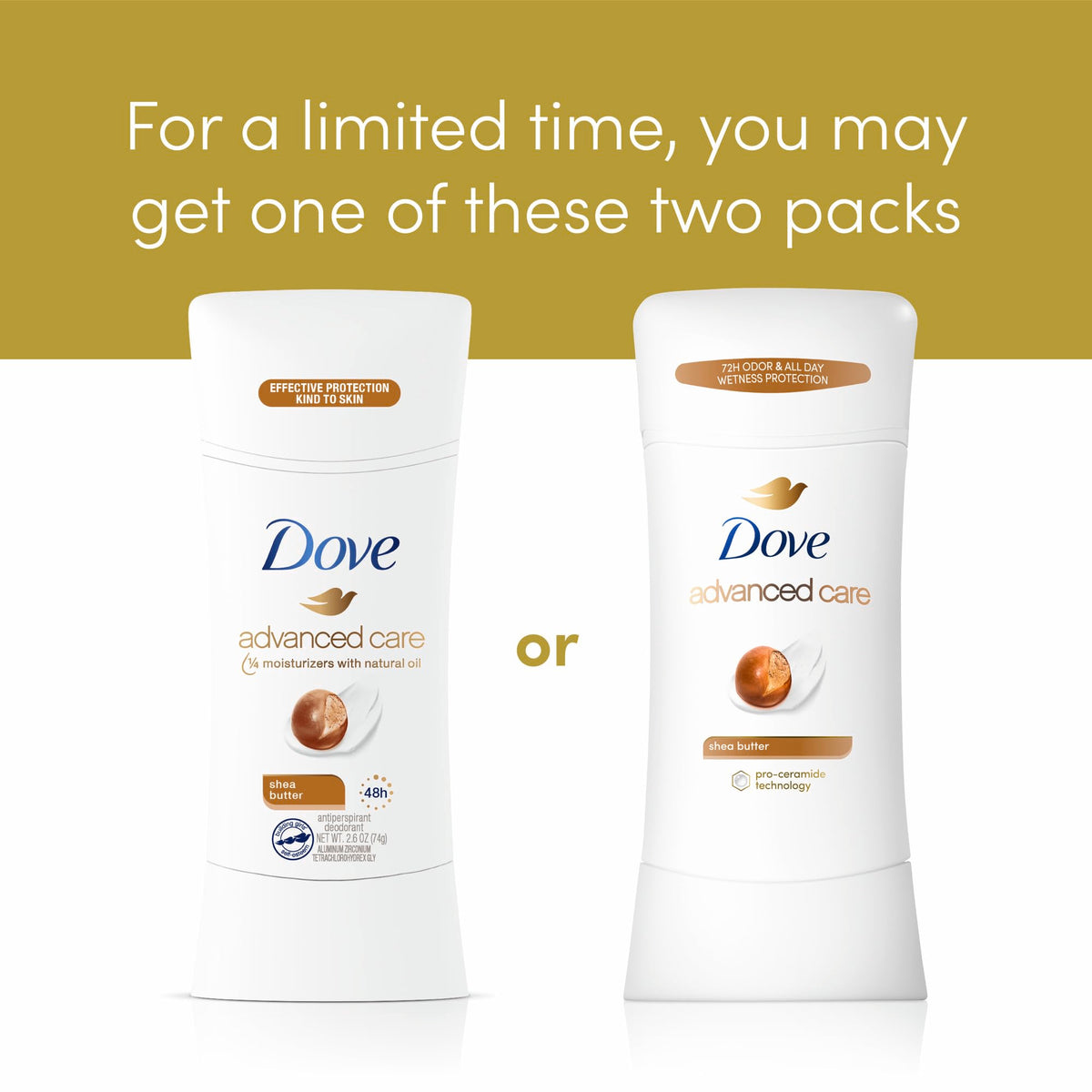 Dove Advanced Care Shea Butter Antiperspirant Deodorant Stick with shea butter and peach scent