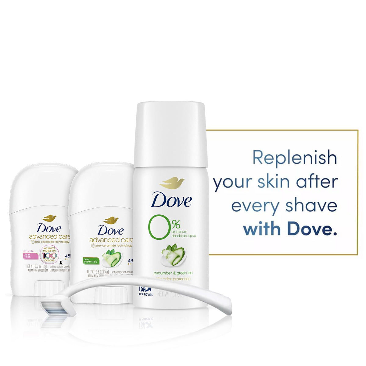 Dove aluminum-free deodorant spray side view