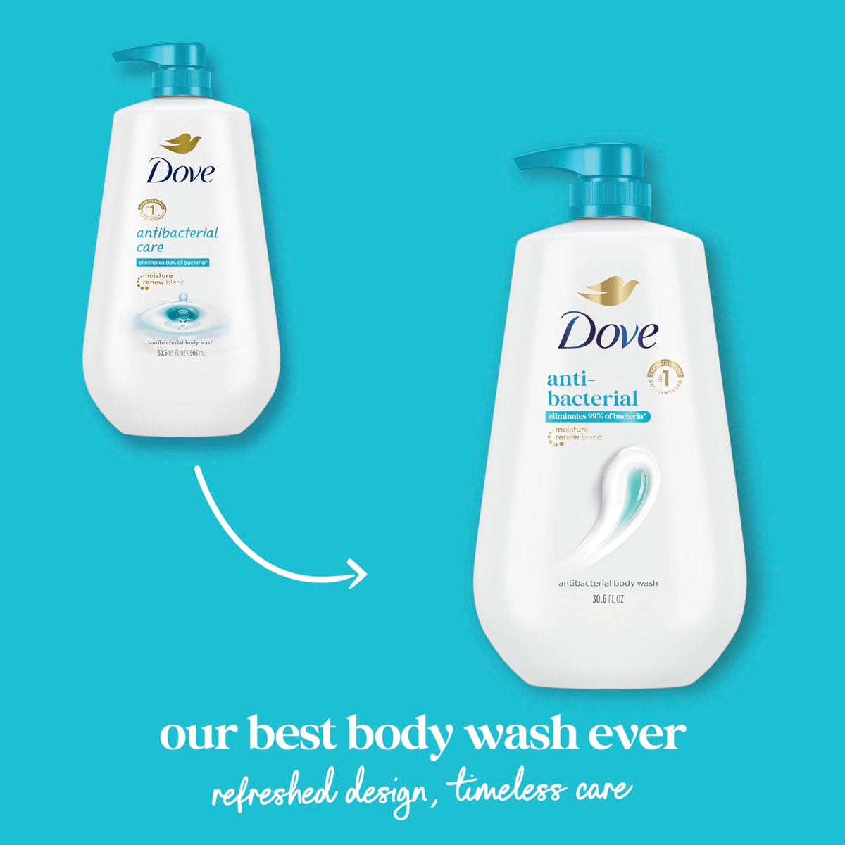 Dove Antibacterial Body Wash 30.6 oz pump side view