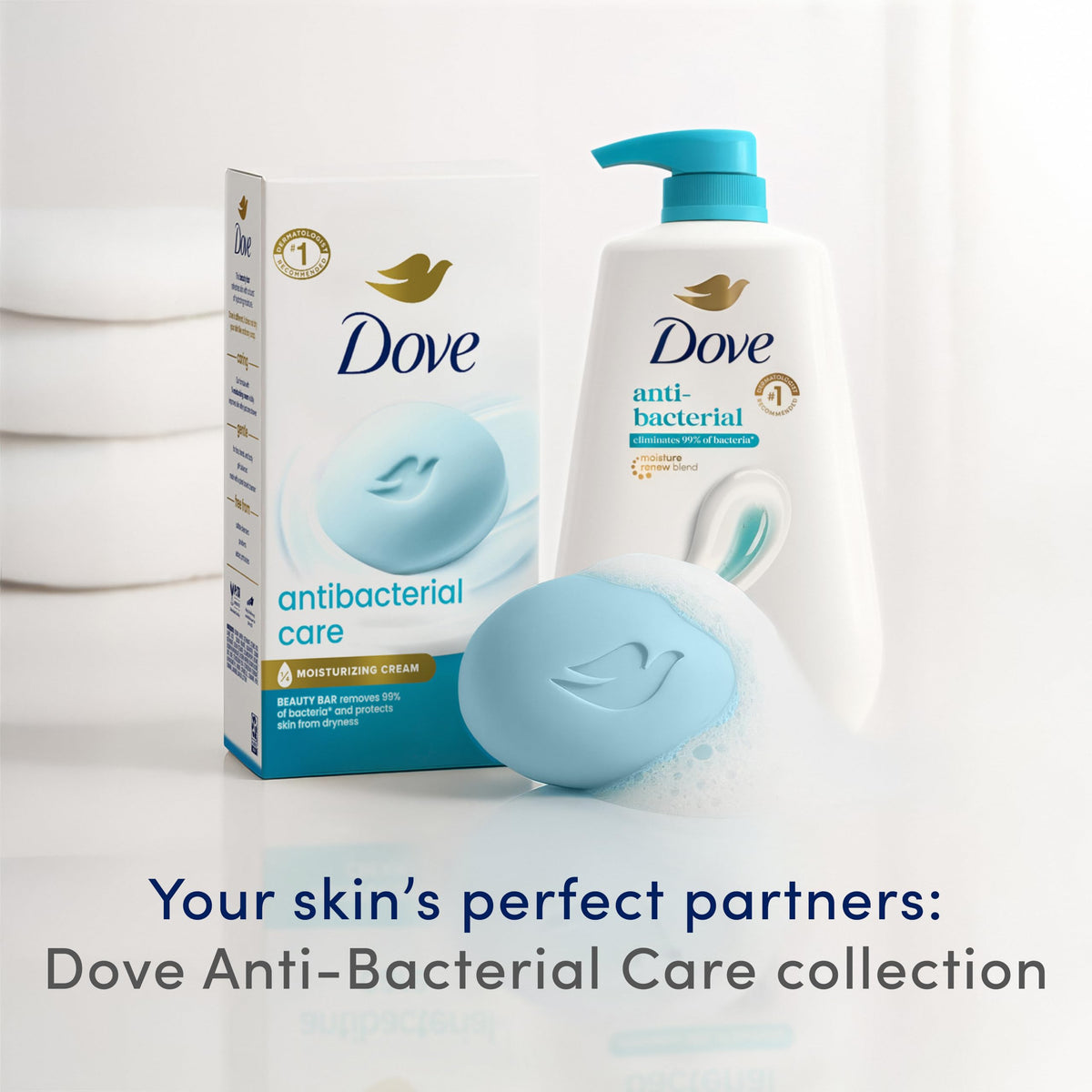 Dove Antibacterial Care Beauty Bar Soap with Dove Body Lotion