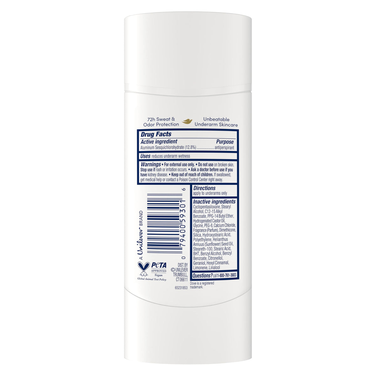 Dove Antiperspirant Stick showing Pro-Ceramide Technology label