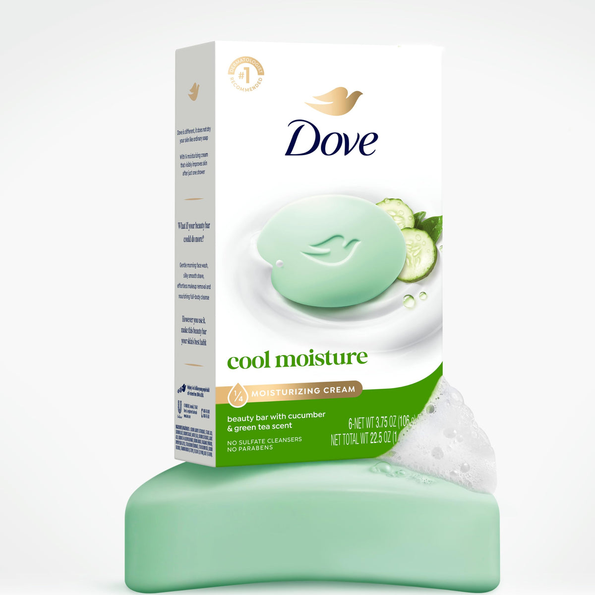 Dove Beauty Bar Soap Cool Moisture packaging showing 6 bars