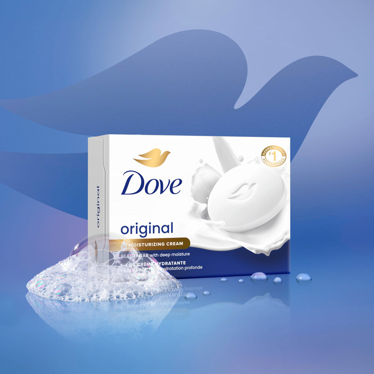 Dove Beauty Bar Soap Original 24 Count displayed on a bathroom counter