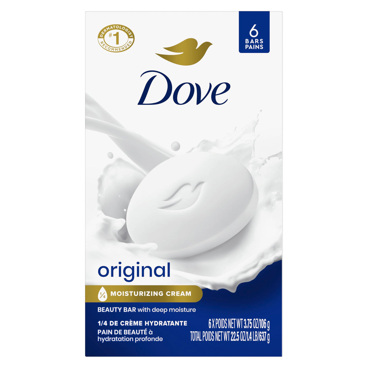 Dove Beauty Bar Soap Original 6 bars packaging front view