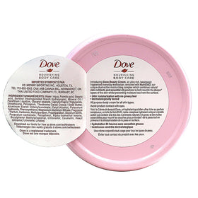 Dove Beauty Cream jar with lid open showing texture