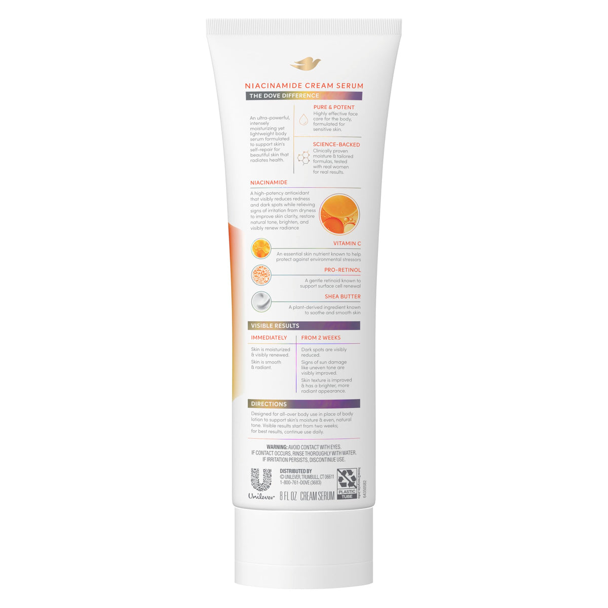 Dove Body Cream Serum 240g back view showing ingredients