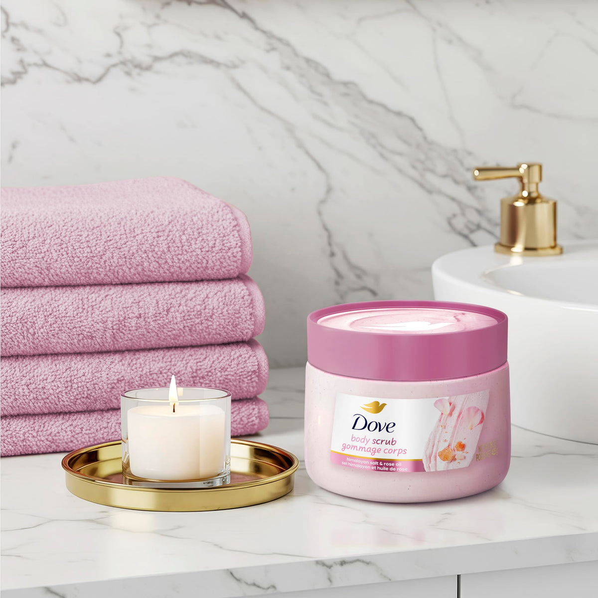 Dove Body Scrub application on skin