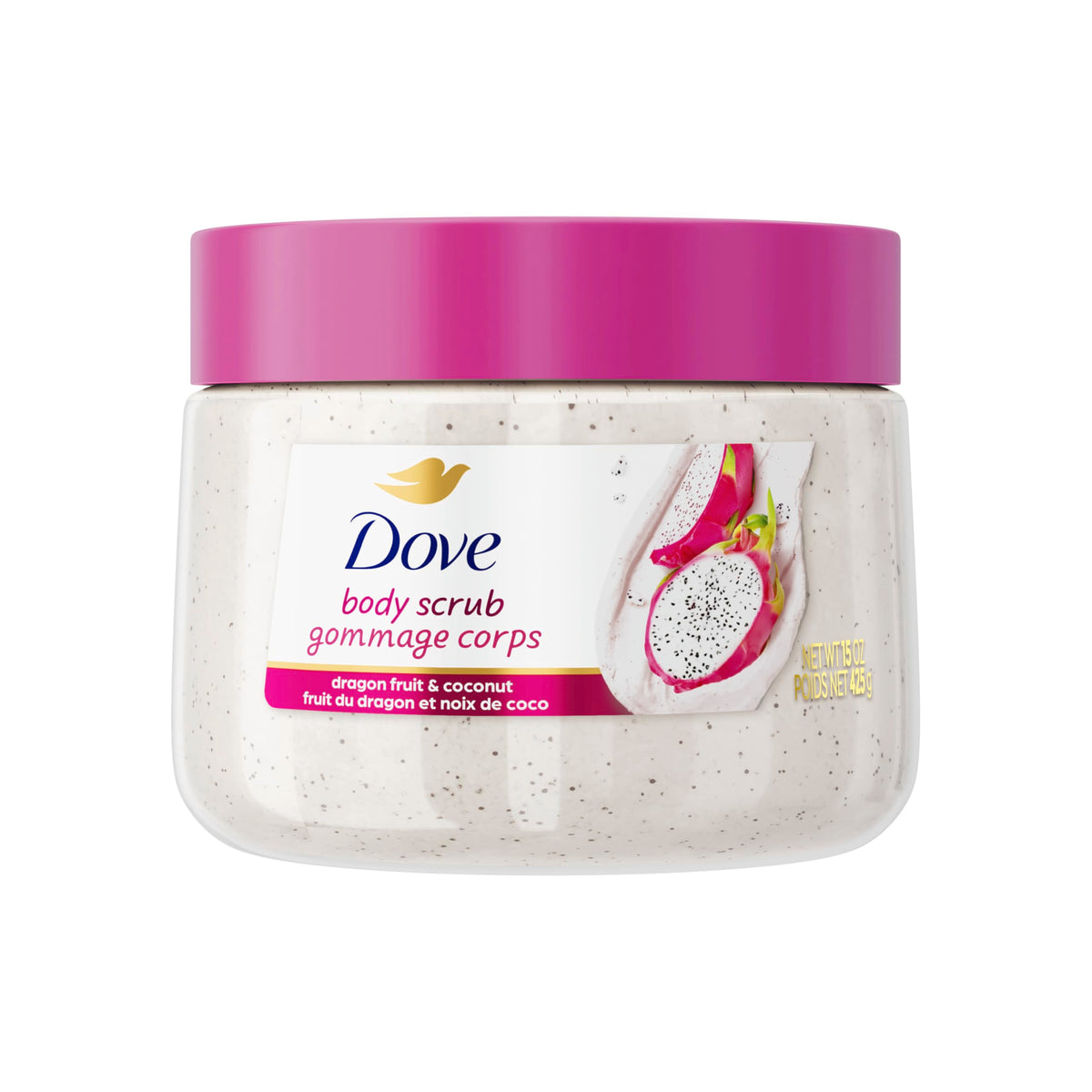 Dove Body Scrub Dragon Fruit & Coconut Cream 15 oz front view
