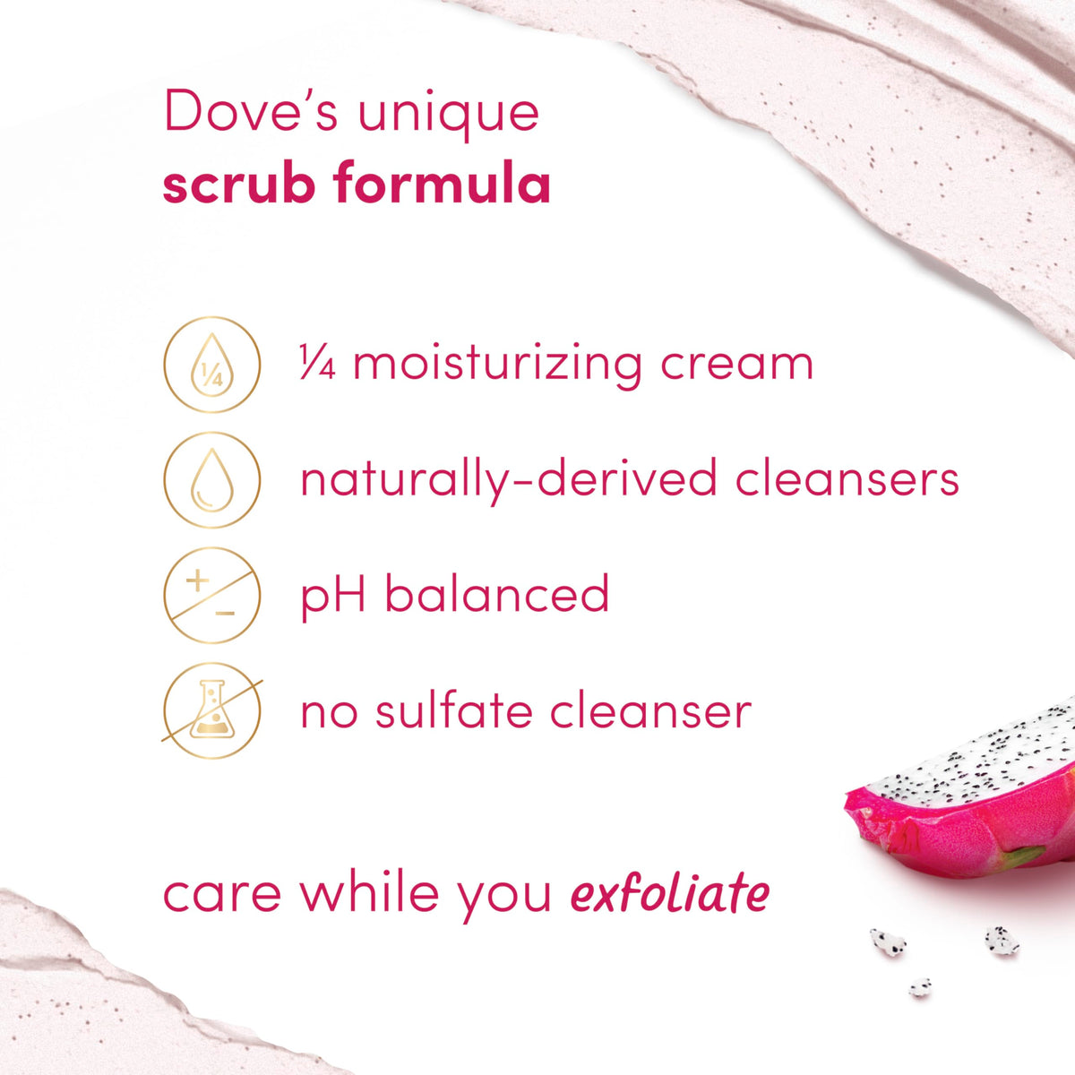 Dove Body Scrub Dragon Fruit & Coconut Cream in use on skin