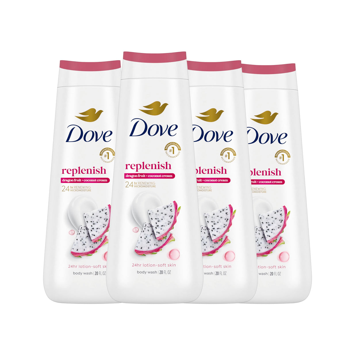 Dove Body Wash 4 Count Dragon Fruit and Coconut Cream front view