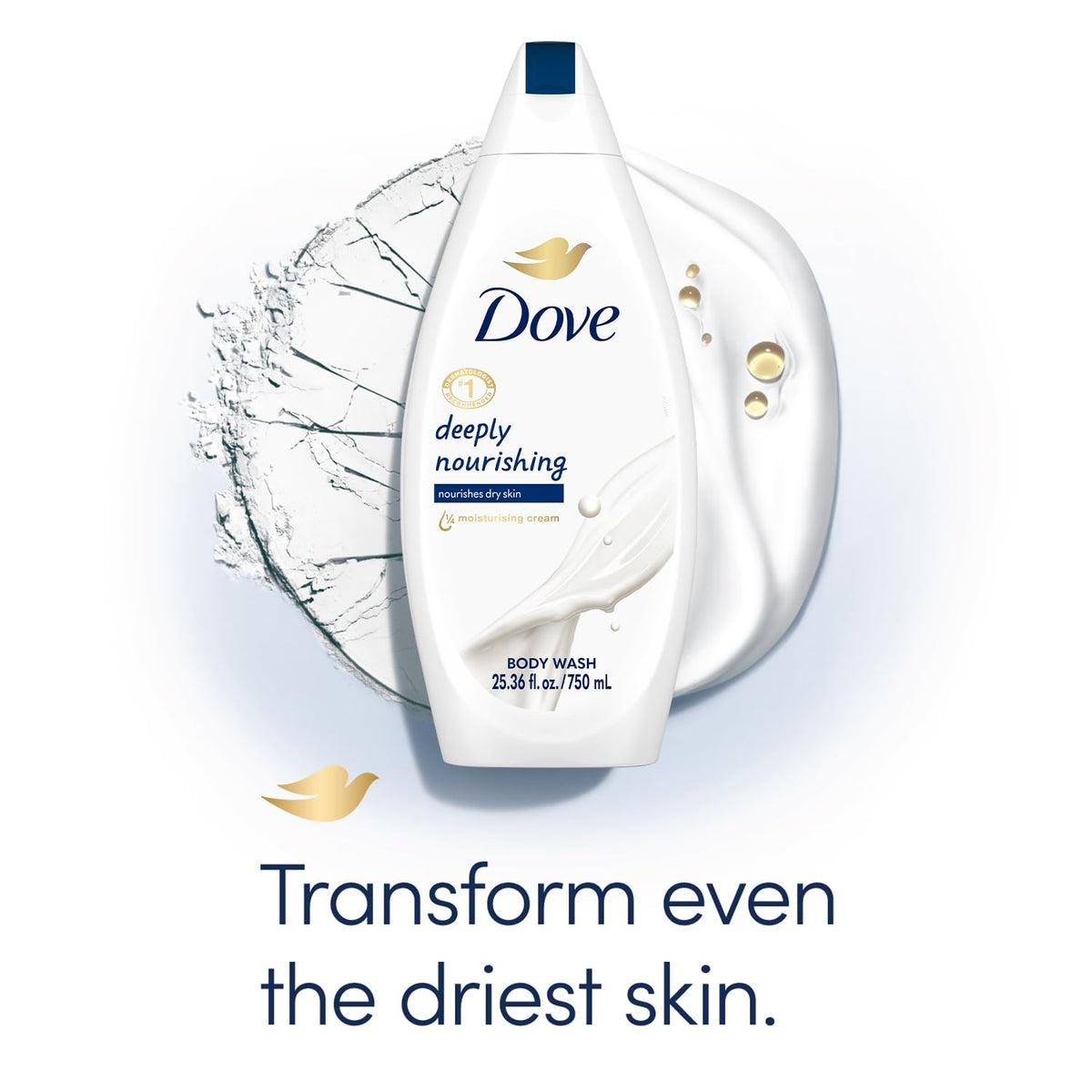 Dove Body Wash 6-Pack arranged on a bathroom shelf