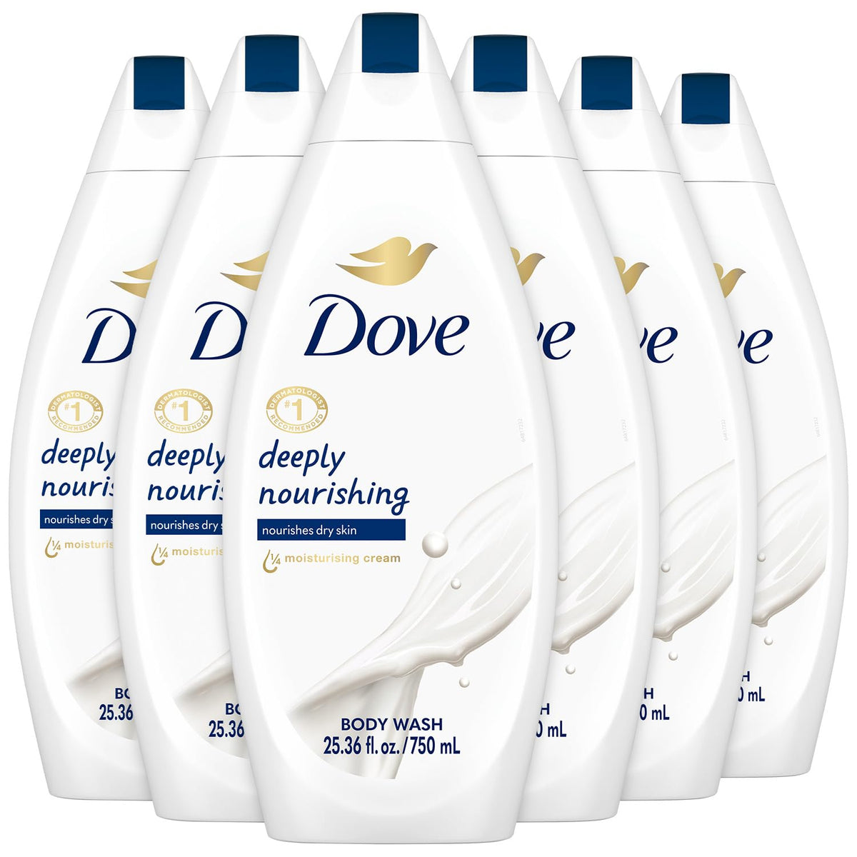 Dove Body Wash 6-Pack with 25.36 fl oz bottles front view