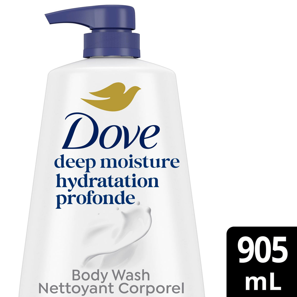 Dove Body Wash bottle side view showing pump
