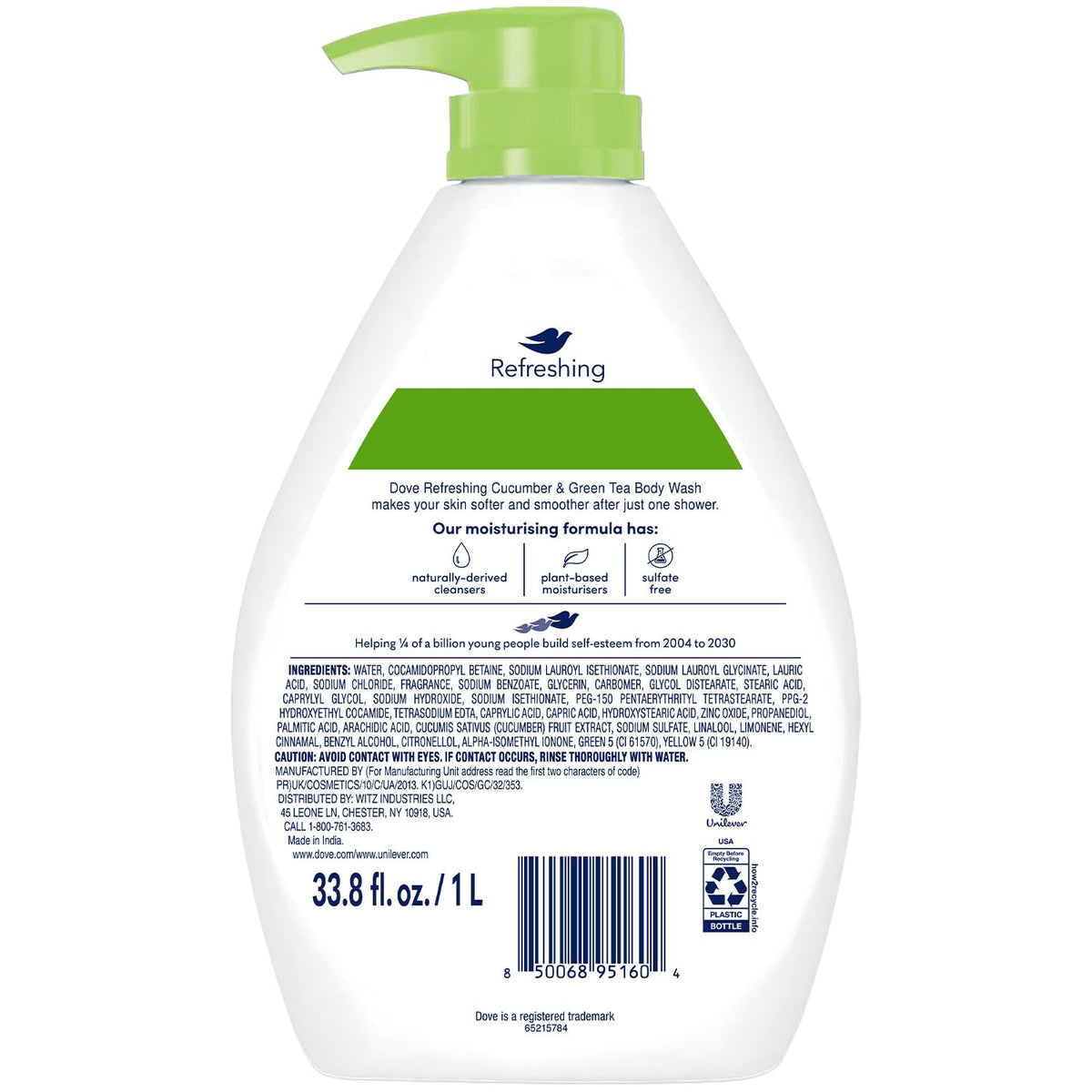 Dove Body Wash bottle with cucumber and green tea ingredients