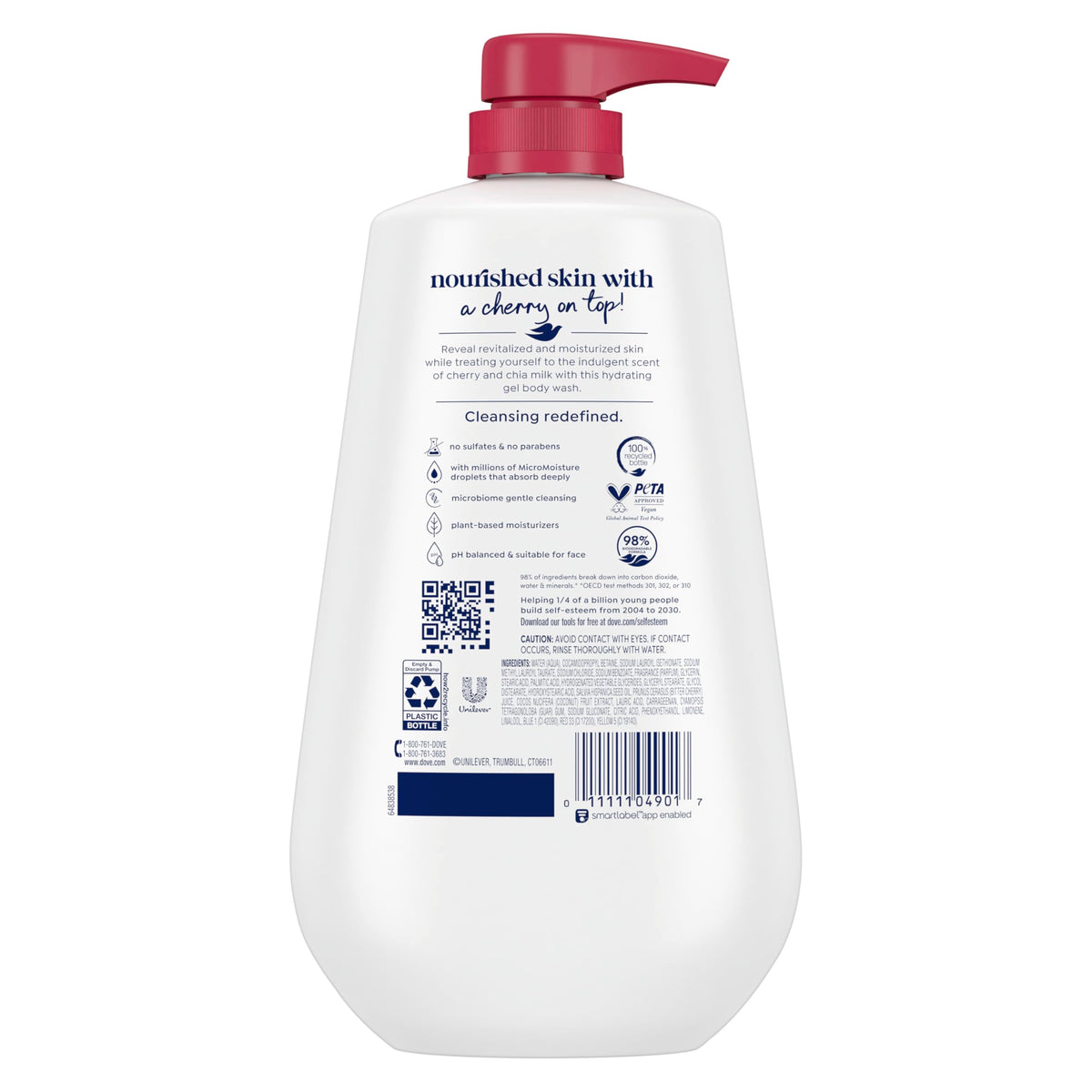 Dove Body Wash Cherry & Chia Milk 30.6 oz pump side view