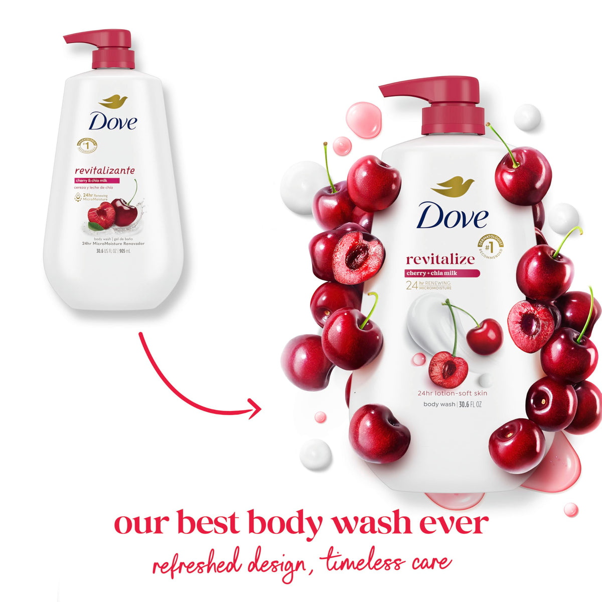 Dove Body Wash Cherry & Chia Milk 30.6 oz pump with lather