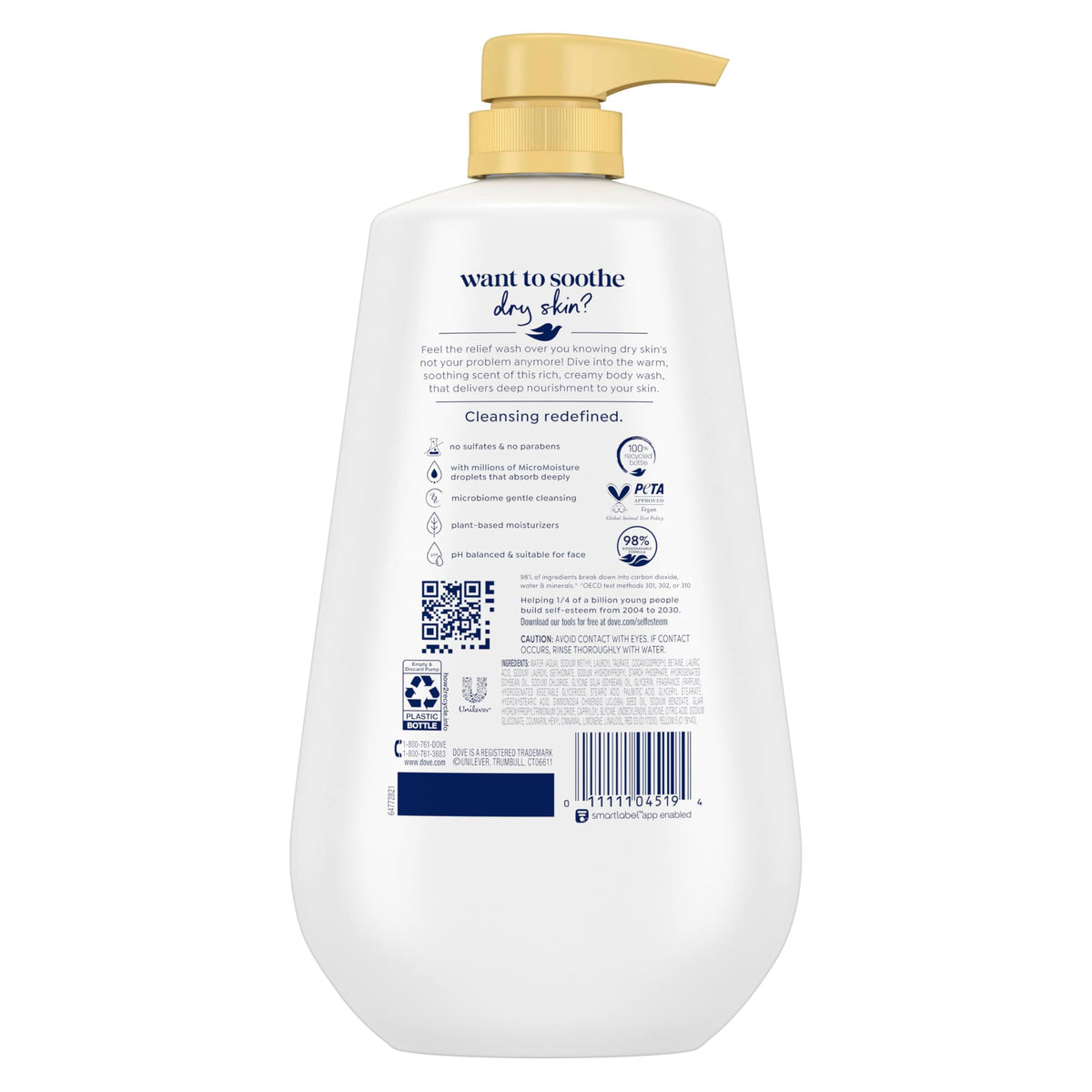 Dove Body Wash Dryness Relief 30.6 oz Pump side view