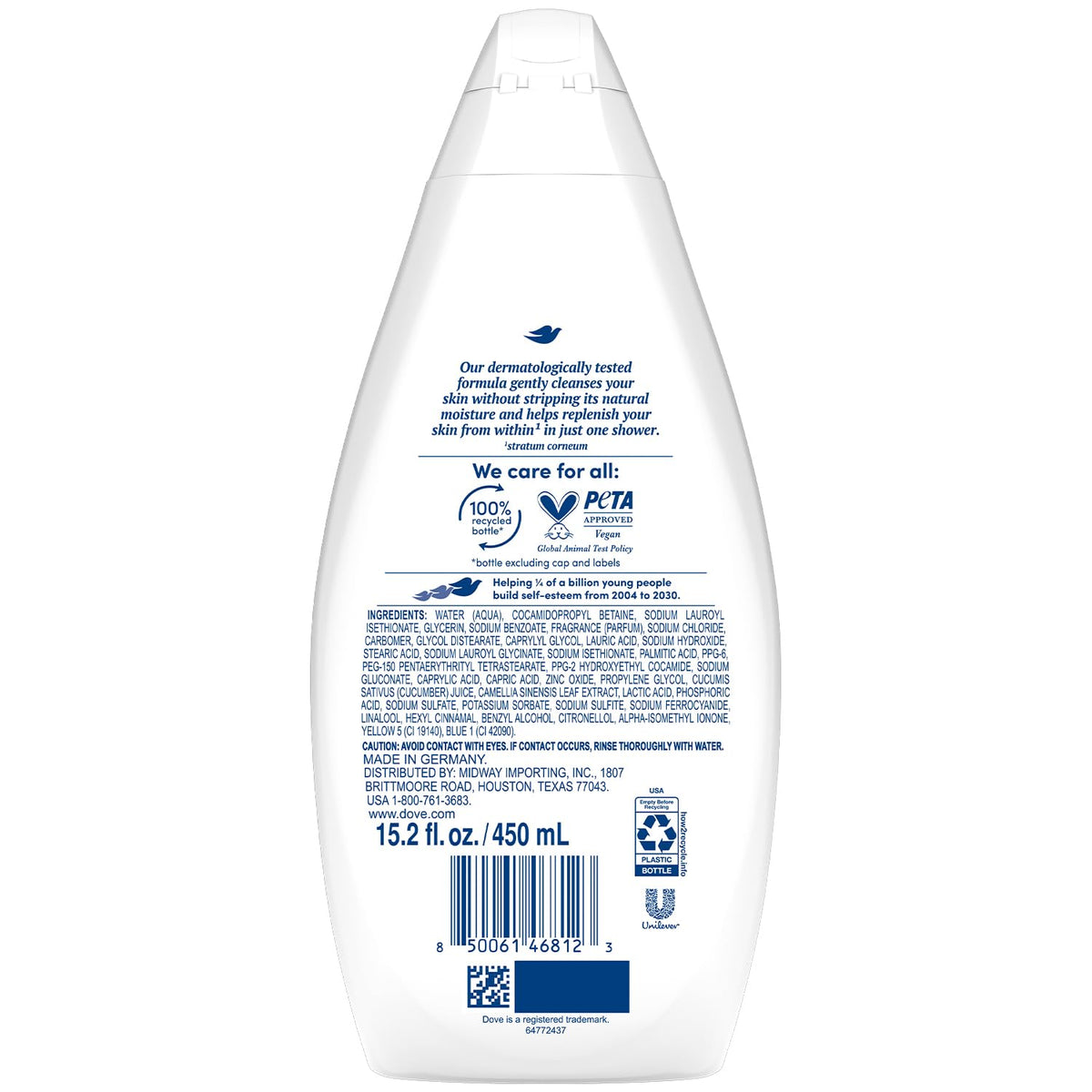 Dove Body Wash Fresh Care 15.2 Oz bottle side view