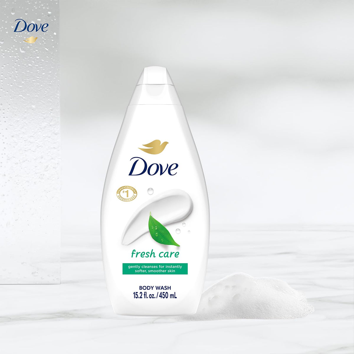 Dove Body Wash Fresh Care 15.2 Oz bottle with lather