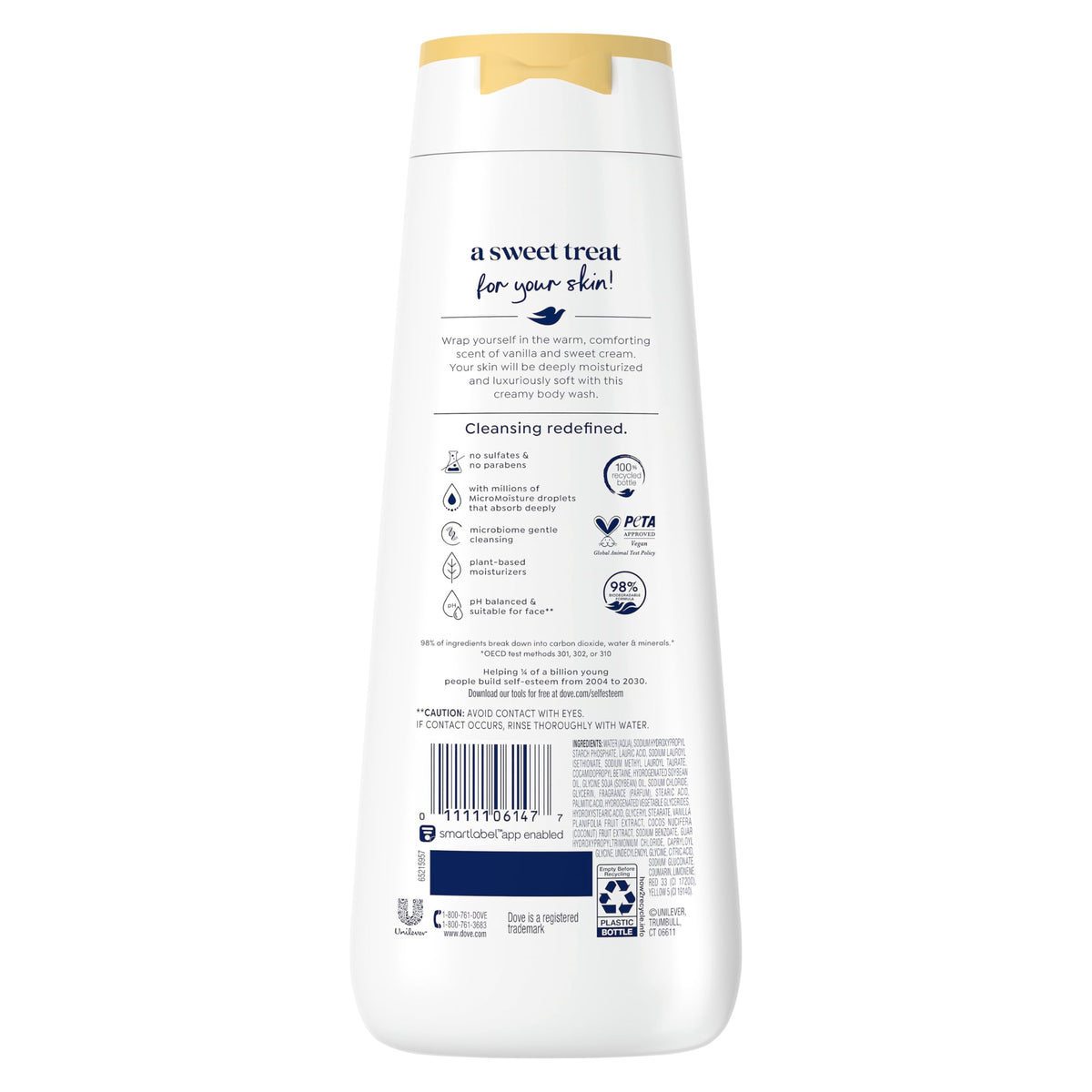 Dove Body Wash Indulge Warm Vanilla 20 oz back view