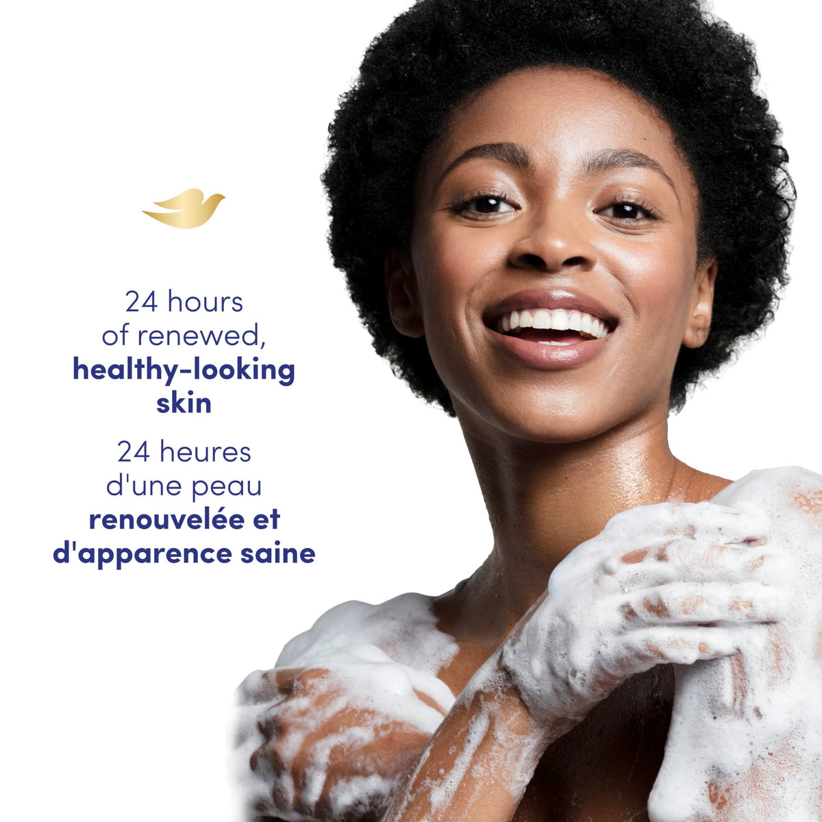 Dove Body Wash lathering on skin in a shower