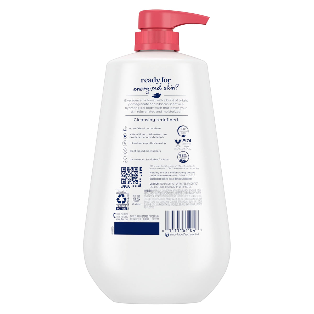 Dove Body Wash Pomegranate & Hibiscus 30.6 oz pump side view