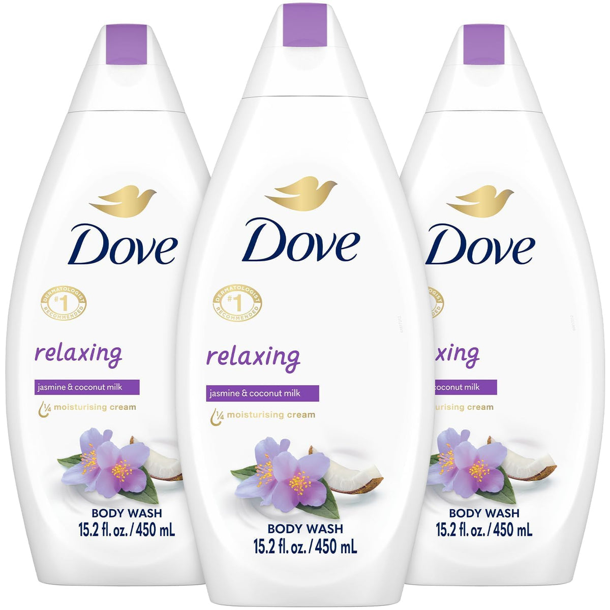 Dove Body Wash Relaxing 3-Pack Jasmine Coconut Milk front view