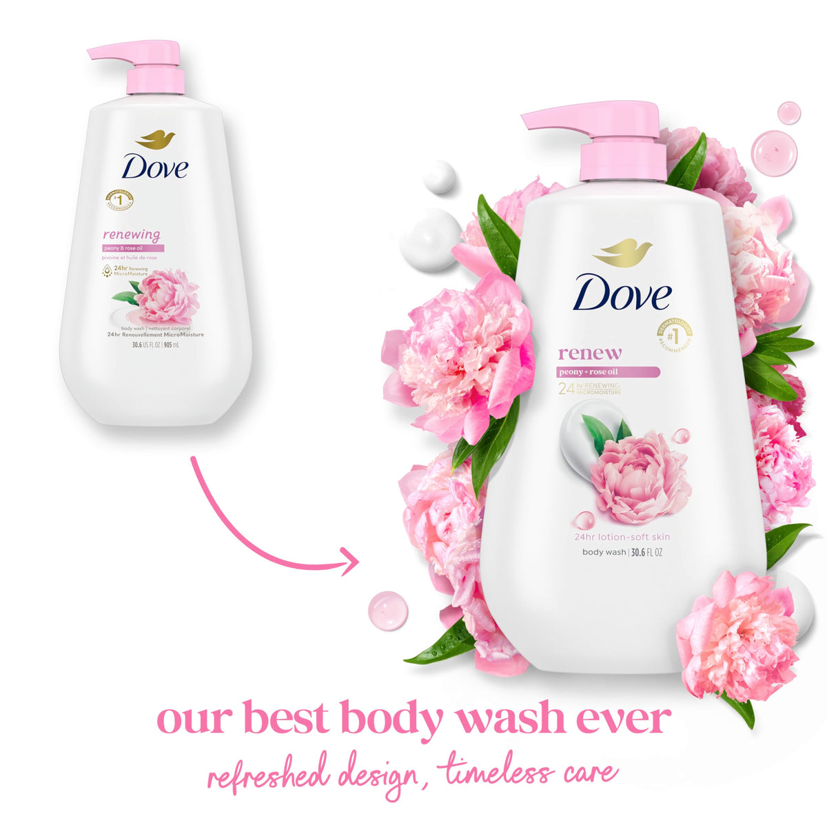 Dove Body Wash Renew Peony & Rose Oil 30.6 oz pump with lather