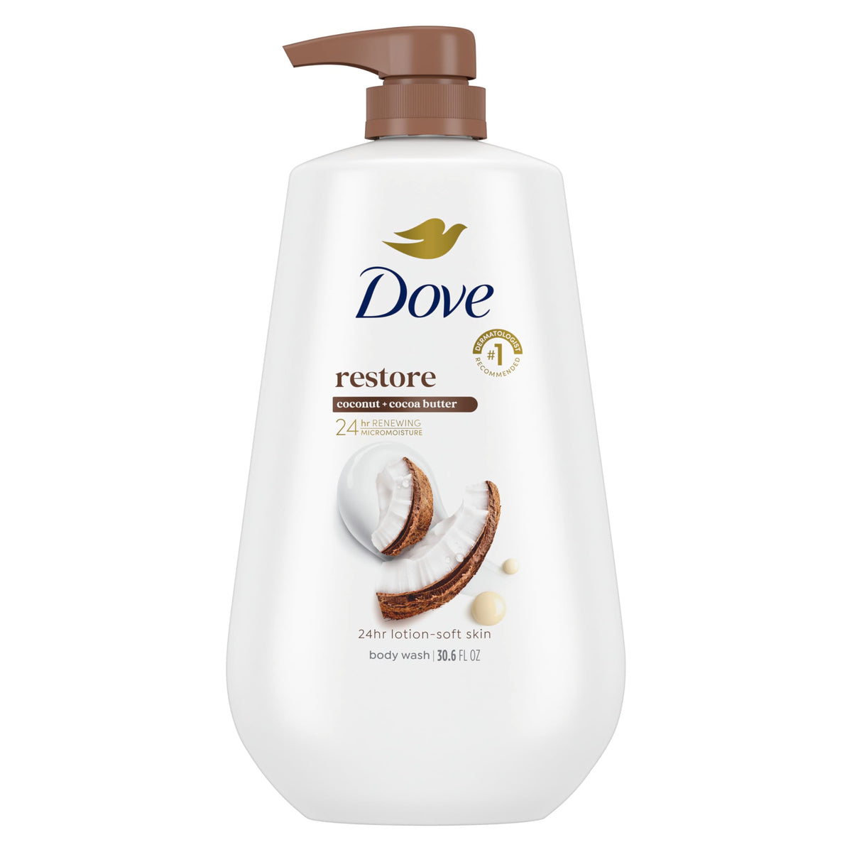 Dove Body Wash Restore Coconut & Cocoa Butter 30.6 oz Pump front view