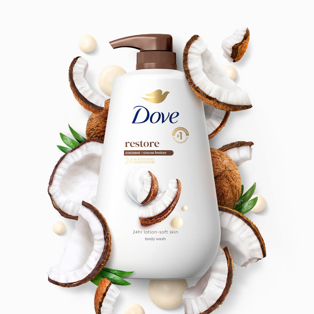 Dove Body Wash Restore Coconut & Cocoa Butter 30.6 oz Pump with lather