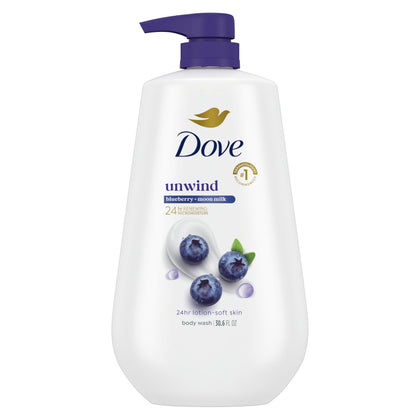 Dove Body Wash Unwind Blueberry & Moon Milk 30.6 oz front view