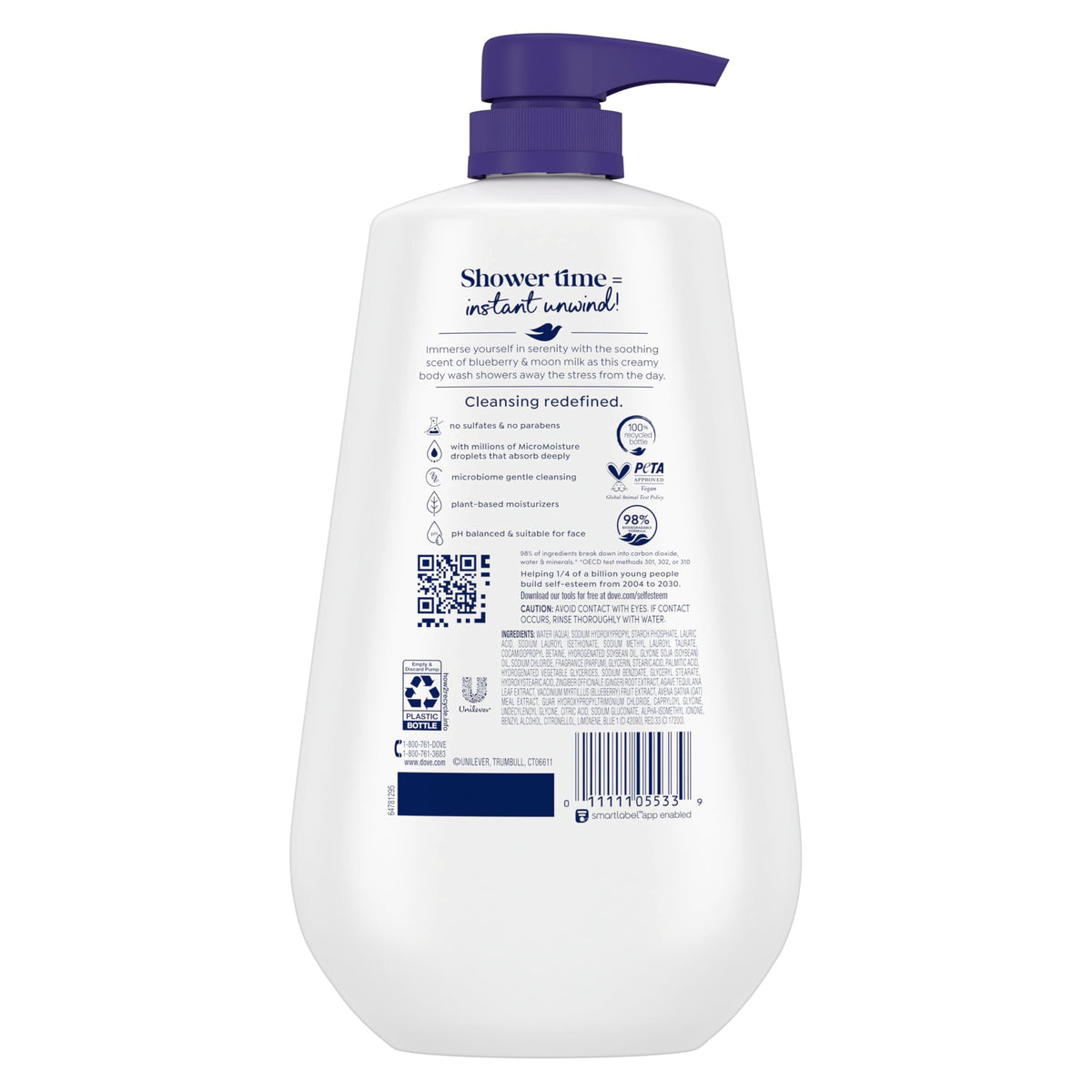 Dove Body Wash Unwind Blueberry & Moon Milk back view