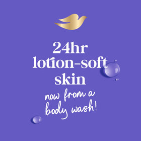 Dove Body Wash Unwind Blueberry & Moon Milk on a bathroom shelf