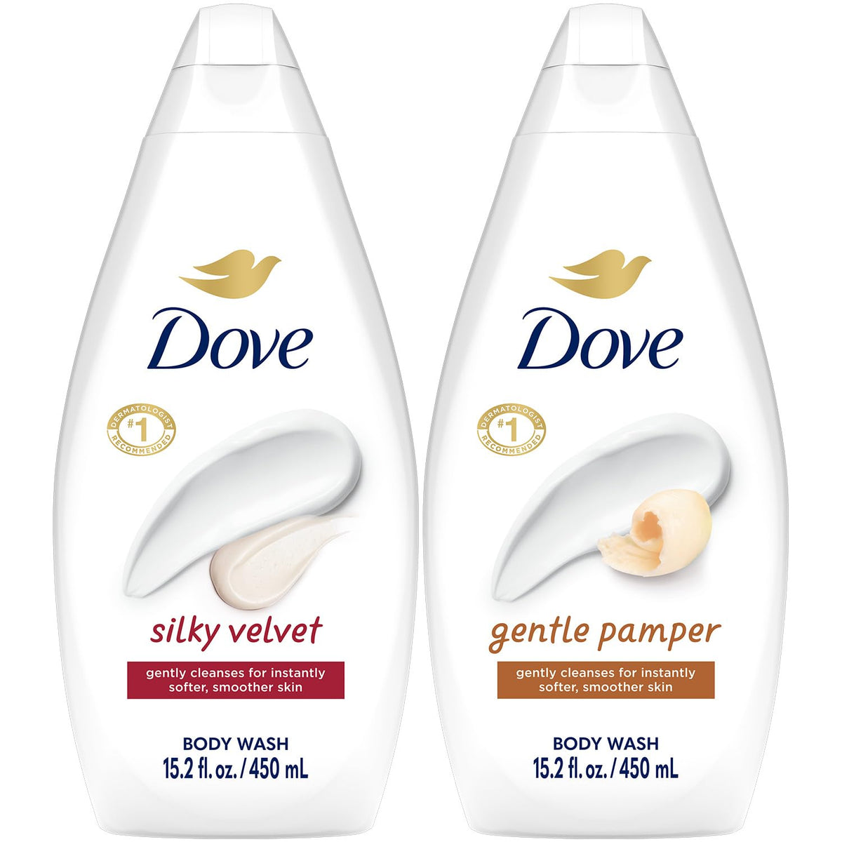 Dove Body Wash Variety 2-Pack Silky Velvet and Gentle Pamper front view