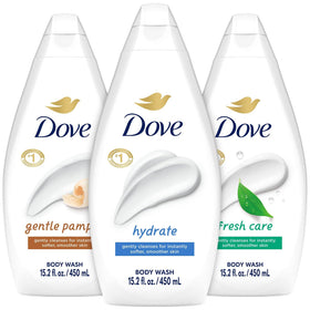 Dove Body Wash Variety 3-Pack including Hydrate, Fresh Care, and Gentle Pamper bottles