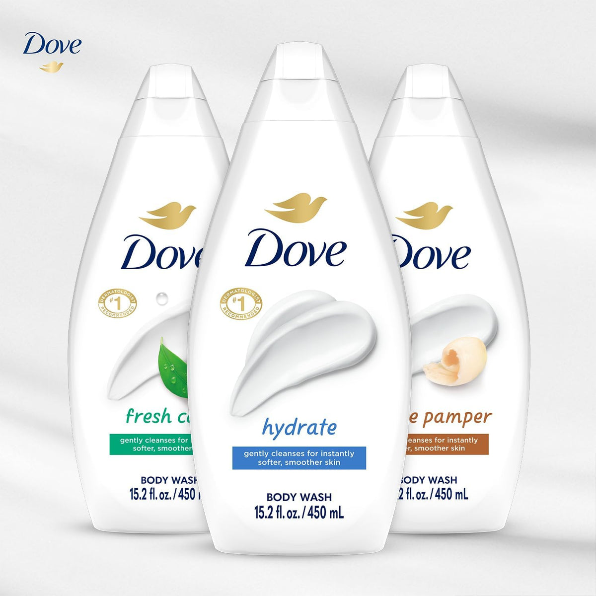 Dove Body Wash Variety 3-Pack with fresh ingredients