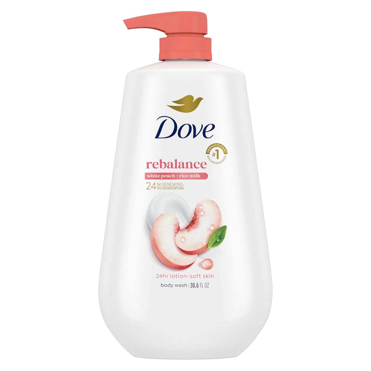 Dove Body Wash White Peach & Rice Milk 30.6 oz pump front view