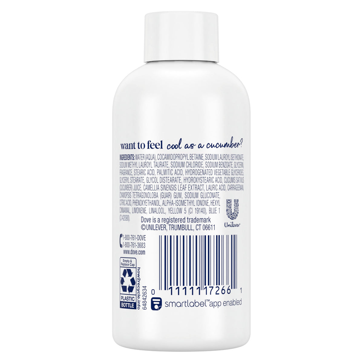 Dove Body Wash with cucumber and green tea ingredients