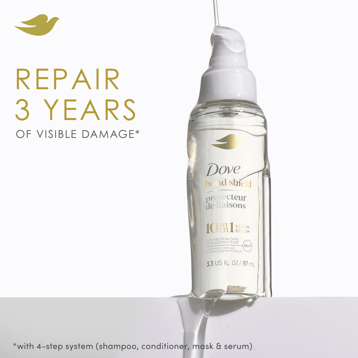 Dove Bond Strength Serum showing pump dispenser