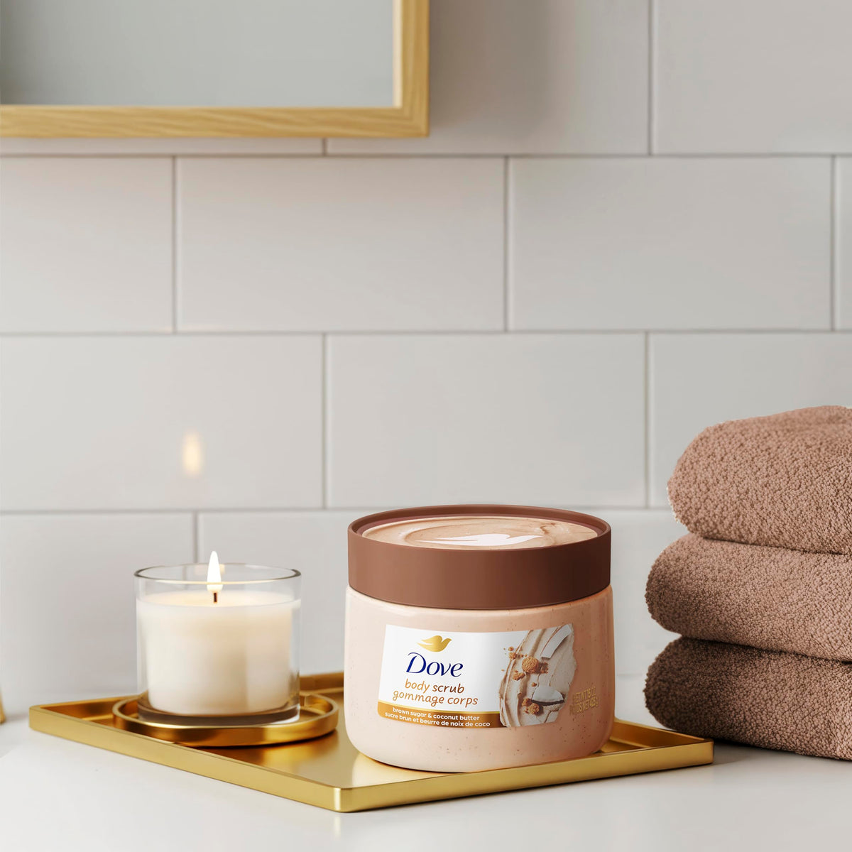 Dove Brown Sugar & Coconut Butter Body Scrub application on skin