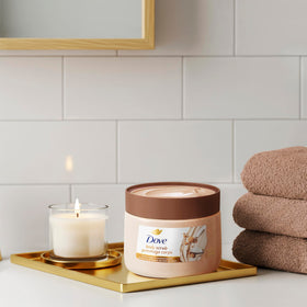Dove Brown Sugar & Coconut Butter Body Scrub application on skin